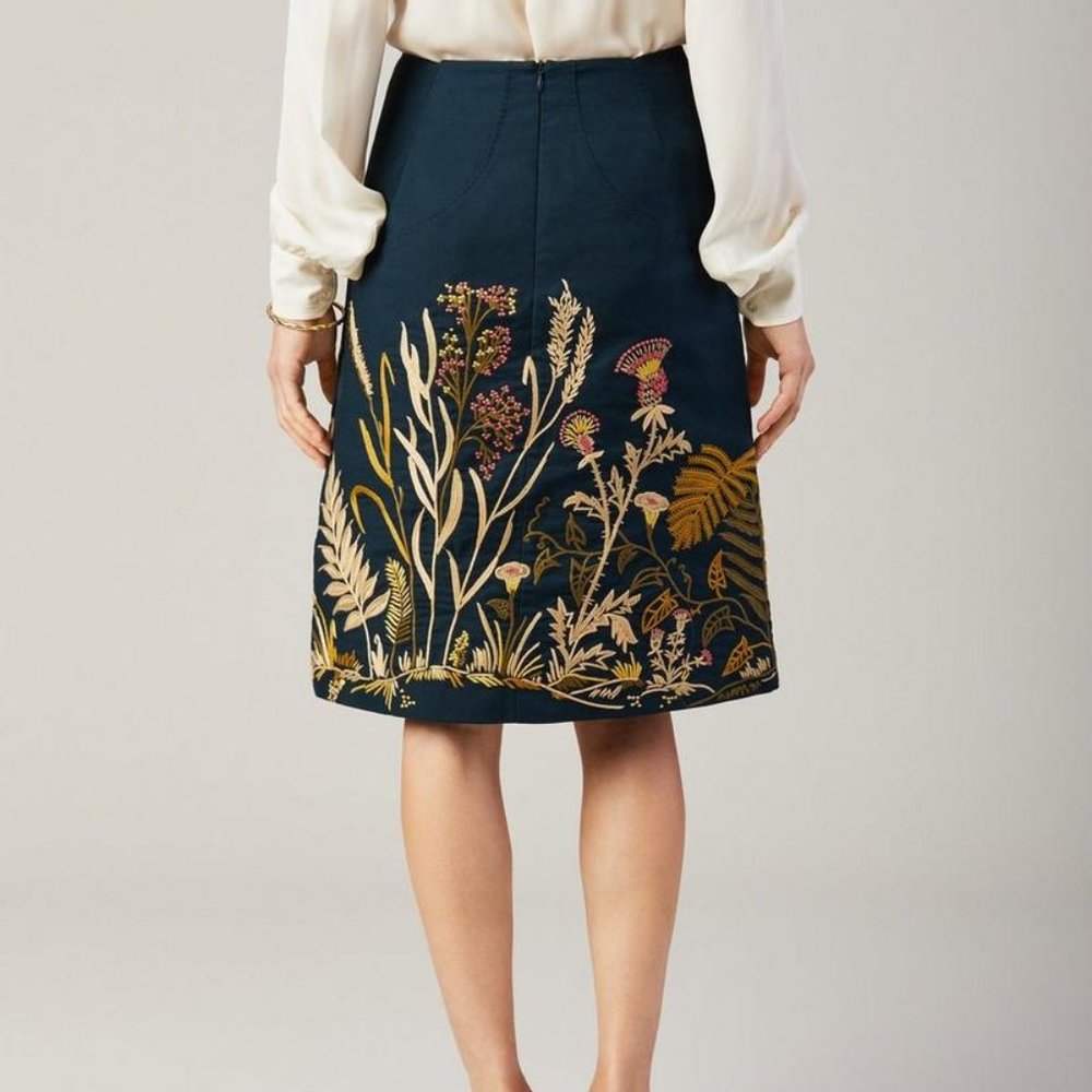 Brooks Brothers’ Teal Floral-Embroidered Canvas Skirt NWT